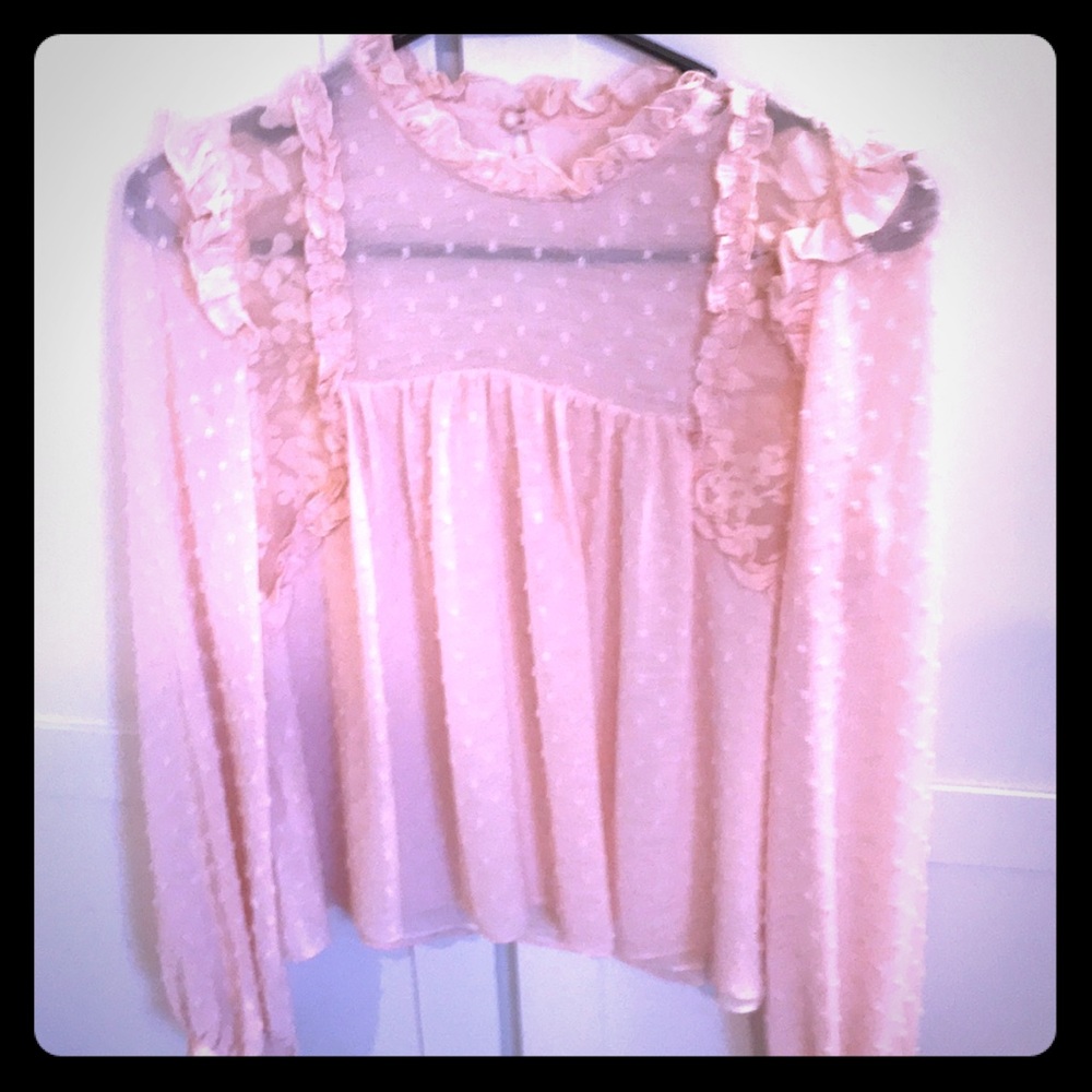 Women’s Blouse- sz. XS- soft pink w ruffles